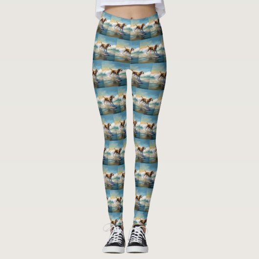 Leggings American Engligh Foxhound Beach Surfing Paining (Devant)
