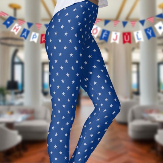 Leggings Americana Star Spangled Silver Stars On Navy 3