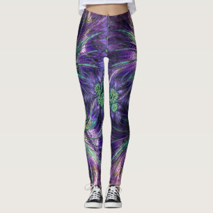 Leggings Amethyst Purple et Aqua Feathers Abstrait