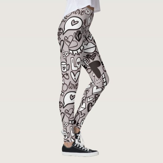 Leggings Amour Amoureux Coeurs Lèvres Doodle Style Comique  (Droite)