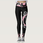 Leggings Amour gothique | Squelette rose et noir Coeur flor (Devant)