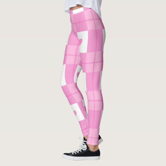 Leggings Amour moderne Plaid Pink Heart Collection (Gauche)