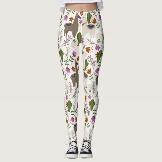 Leggings Amoureux des animaux à motifs floraux d'Alpaca Cac (Devant)
