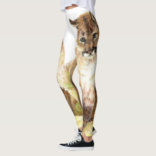 Leggings Amusant Aquarelle Cougar, Puma, Lion de Montagne