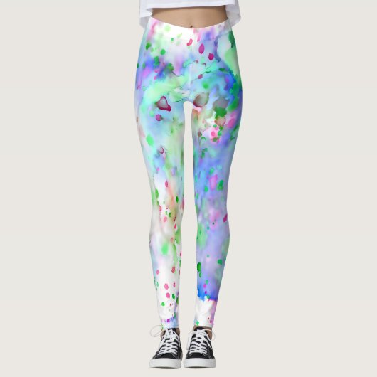 Leggings Amusant bleu vert pourpre et rose peint éclat (Devant)