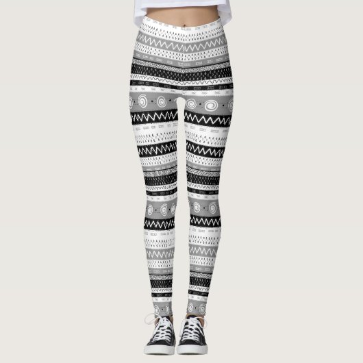 Leggings Amusant, Funky, Multi Patternes Noir & Blanc (Devant)