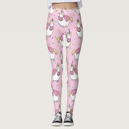 Leggings Amusant gras Unicorne mangeant saupoudrer Doughnut (Devant)