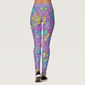 Leggings Amusant Joli Couleur Violet Boho Hippie Motif Flor (Dos)