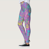 Leggings Amusant Joli Couleur Violet Boho Hippie Motif Flor (Gauche)