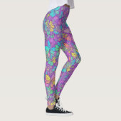 Leggings Amusant Joli Couleur Violet Boho Hippie Motif Flor (Droite)