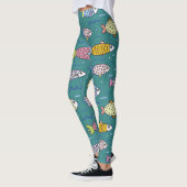 Leggings Amusant poisson funky nager dans l'eau Turquoise W (Gauche)
