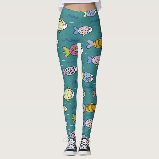 Leggings Amusant poisson funky nager dans l'eau Turquoise W (Devant)
