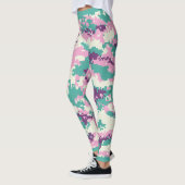 Leggings Amusant, violet, turquoise, motif camouflage rose, (Gauche)