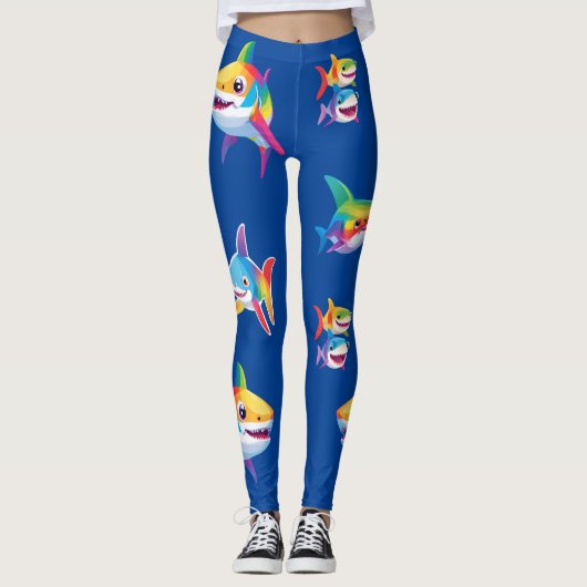Leggings Amusante fête d'anniversaire de requin arc-en-ciel (Devant)