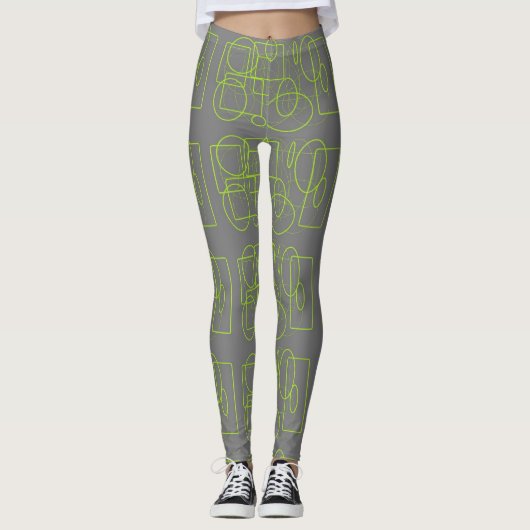 Leggings Amusants avec vert et gris (Devant)