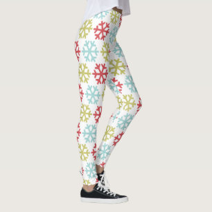 Leggings Amusants Red Lime Green Aqua Blue Snowflakes Motif