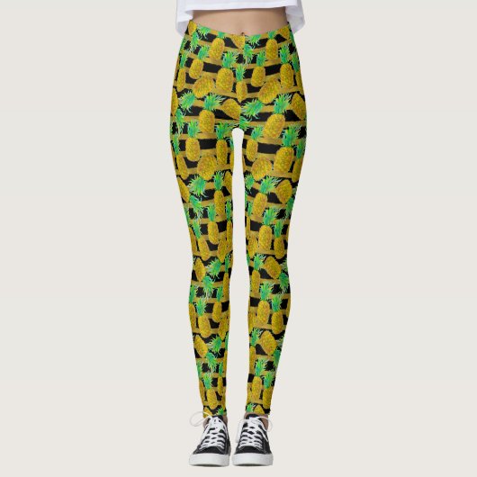 Leggings Ananas d'or sur des rayures (Devant)