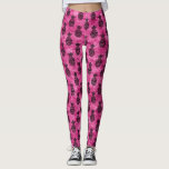 Leggings Ananas rose et noir Été tropical<br><div class="desc">Cadeau d'été hawaïen à l'ananas rose chaud et noir.</div>