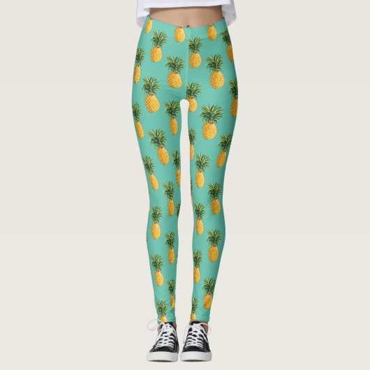 Leggings Ananas tropicaux sur Teal (Devant)