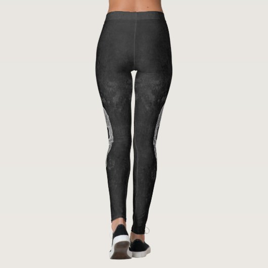 Leggings Ancien Grunge Gothique Crâne Texture Noire Et Blan (Dos)