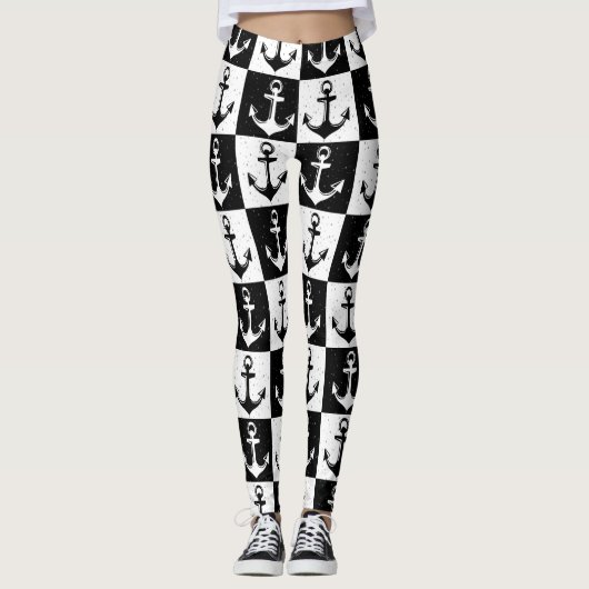 Leggings Ancre Motif de bloc noir blanc À damiers (Devant)