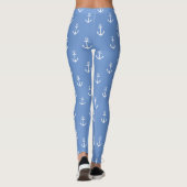 Leggings Ancres blanches nautiques sur le bleu de Cornflowe (Dos)