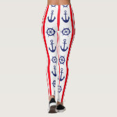 Leggings Ancres nautiques rouges et bleues et barre de navi (Dos)