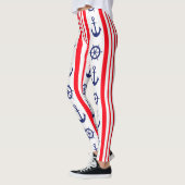 Leggings Ancres nautiques rouges et bleues et barre de navi (Gauche)