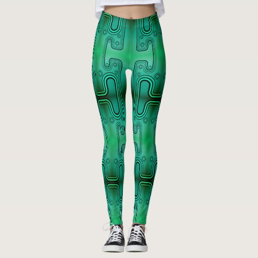 Leggings Android Robot Mécanique Vert Électrique Futuriste (Devant)