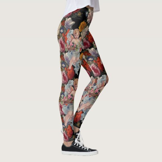 LEGGINGS ANGE ROMANTIQUE RASSEMBLANT ROSES ET FLEURS ROSES  (Droite)