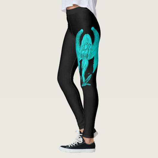 Leggings Angel, Noir et Vert design (Gauche)