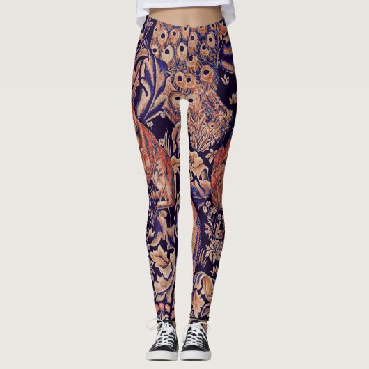 LEGGINGS ANIMAUX FORESTIERS, FOX, PEACOCK, HARE ROSE BLEU F (Devant)