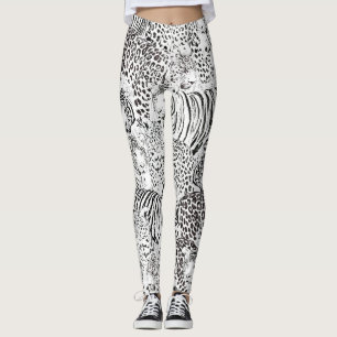 Leggings Animaux modernes de tigres léopards noirs blancs