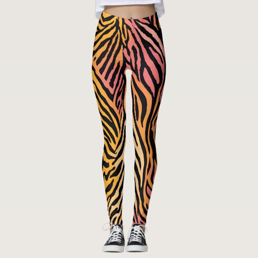 Leggings Animaux sauvages rayés Asymétrique Design d'impres (Devant)