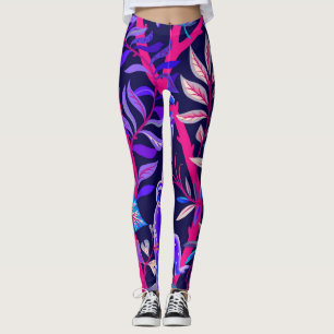 Leggings Animaux tropicaux : motif de singes bleus.