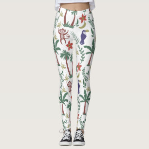 Leggings Animaux tropicaux sans soudure motif macaw et sing