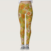Leggings Années 1960, 1970 Vert & Orange Retro Floral (Devant)