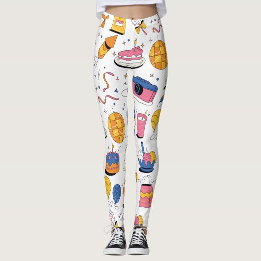 Leggings Anniversaire de marque personnalisée en bleu rose  (Devant)