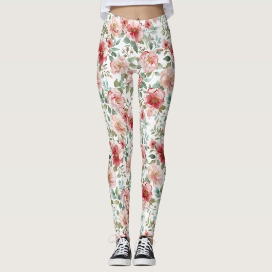 Leggings Anniversaire Fleurs Roses Rouges (Devant)