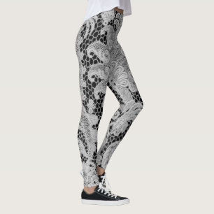 Leggings ANTIQUE LACE MOTIF NOIR ET GRIS