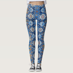 Leggings Antique Oriental Bleu Turc Tapis Perse