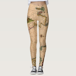Leggings Antique vieille carte inspirée (1)