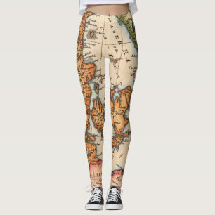 Leggings Antique vieille carte inspirée (10)
