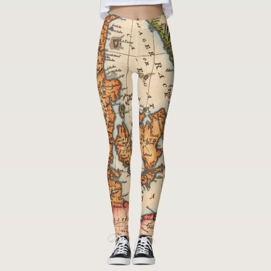 Leggings Antique vieille carte inspirée (10) (Devant)
