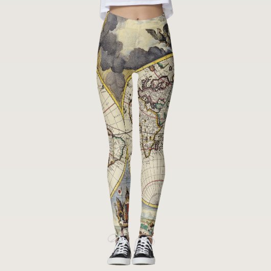 Leggings Antique vieille carte inspirée (4) (Devant)