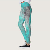 Leggings Aqua bleu turquoise et gris en détresse abstrait (Gauche)