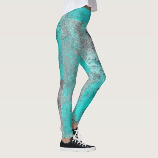 Leggings Aqua bleu turquoise et gris en détresse abstrait (Droite)