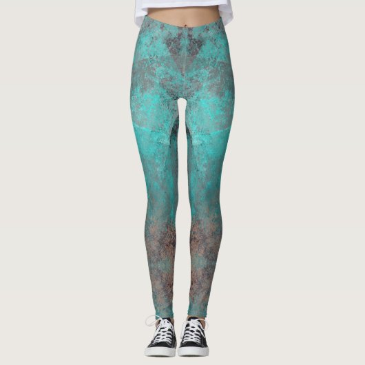 Leggings Aqua Blue et Grey Distressed Paint Splash (Devant)