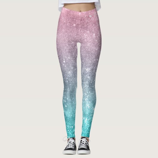 Leggings Aqua blue Pink ombre mer galaxie abstraite (Devant)