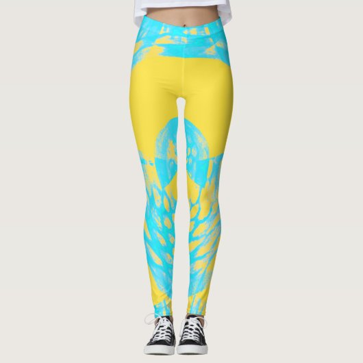 Leggings Aqua et Jambes Abstraites jaunes (Devant)